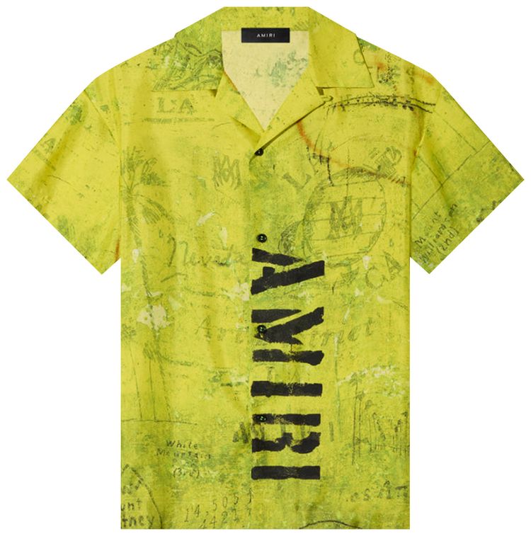 Amiri Army Stencil Camp Shirt 'Lime'