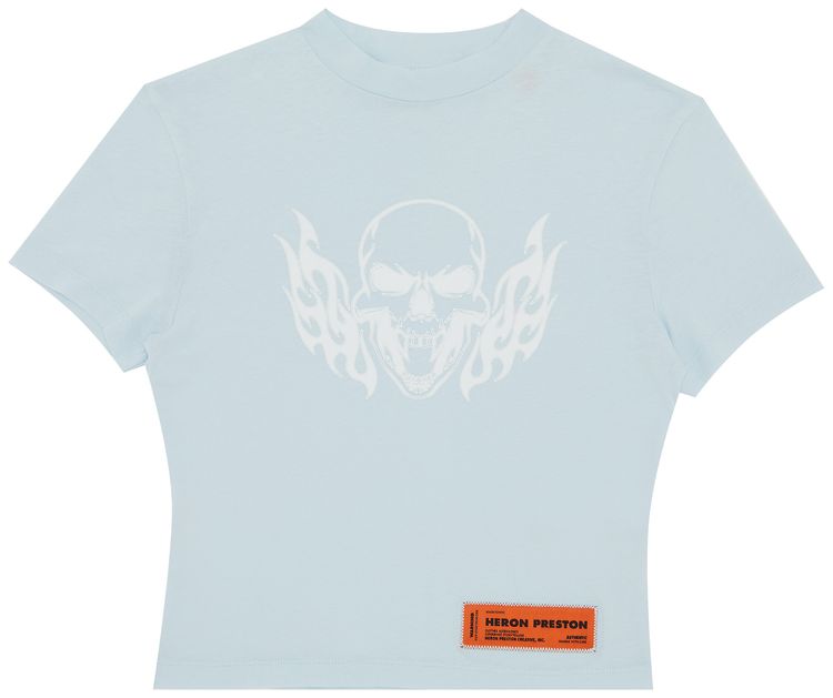 Heron Preston Short Sleeve Baby Tee Flaming Skull Baby Blue