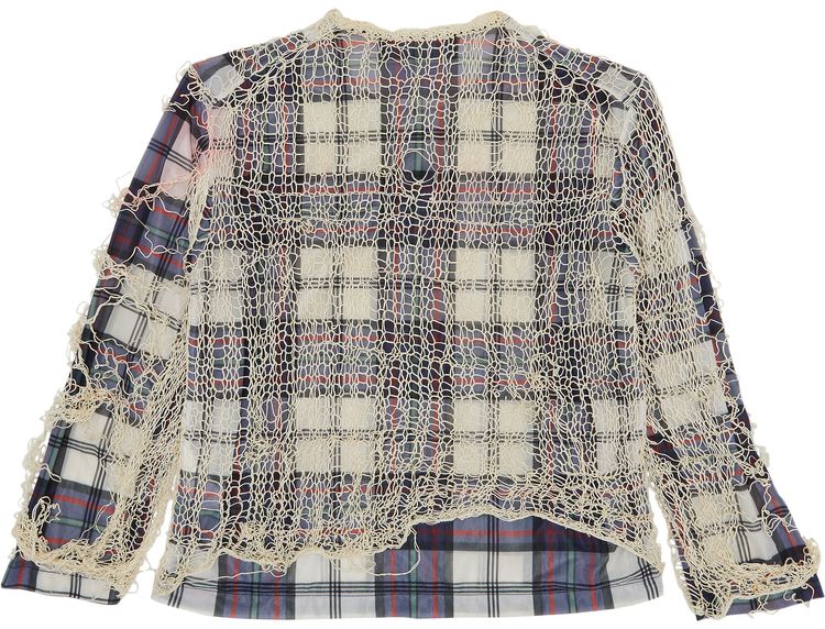 Vintage Comme des Garcons Homme Plus Plaid Layer Knit Sweater IvoryBlue