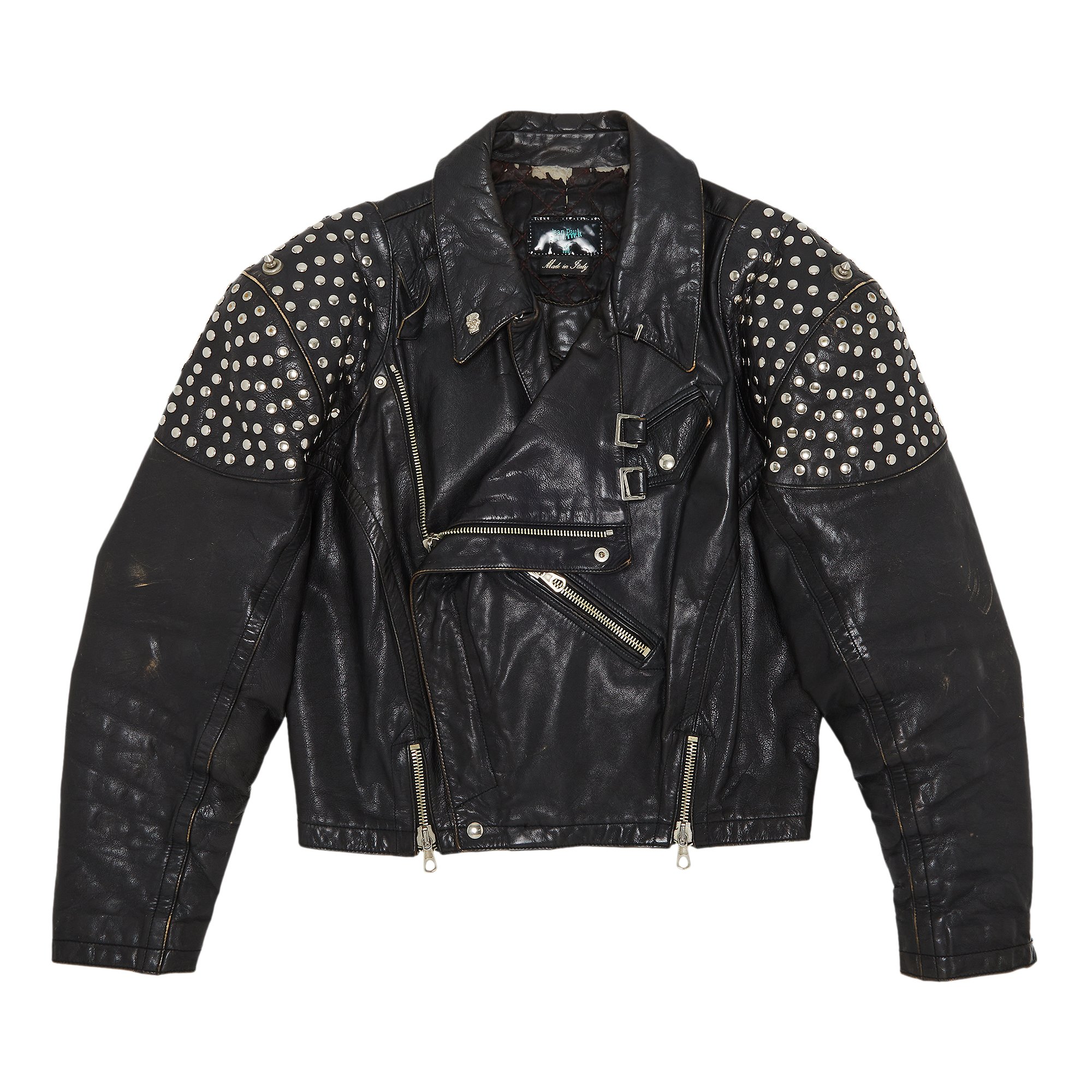 Vintage Jean Paul Gaultier Studded Leather Biker Jacket 'Black' | GOAT