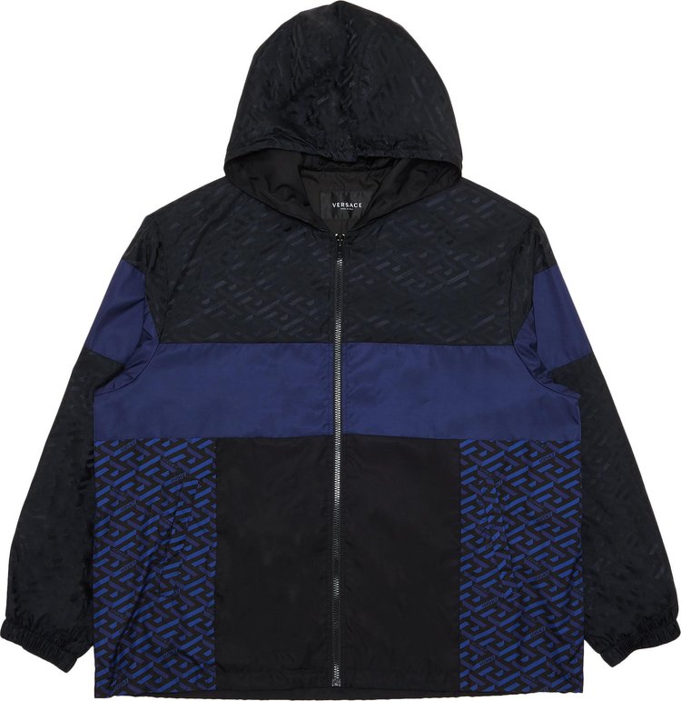 Versace La Greca Print Hooded Jacket BlackBlue