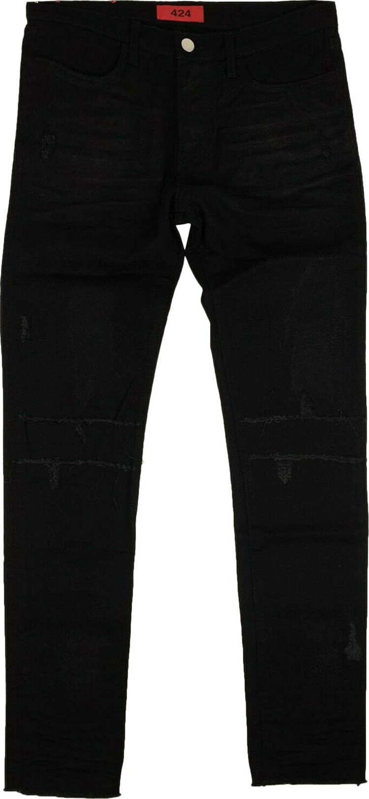 424 Distressed Ripped Logo Patch Jeans 'Black'