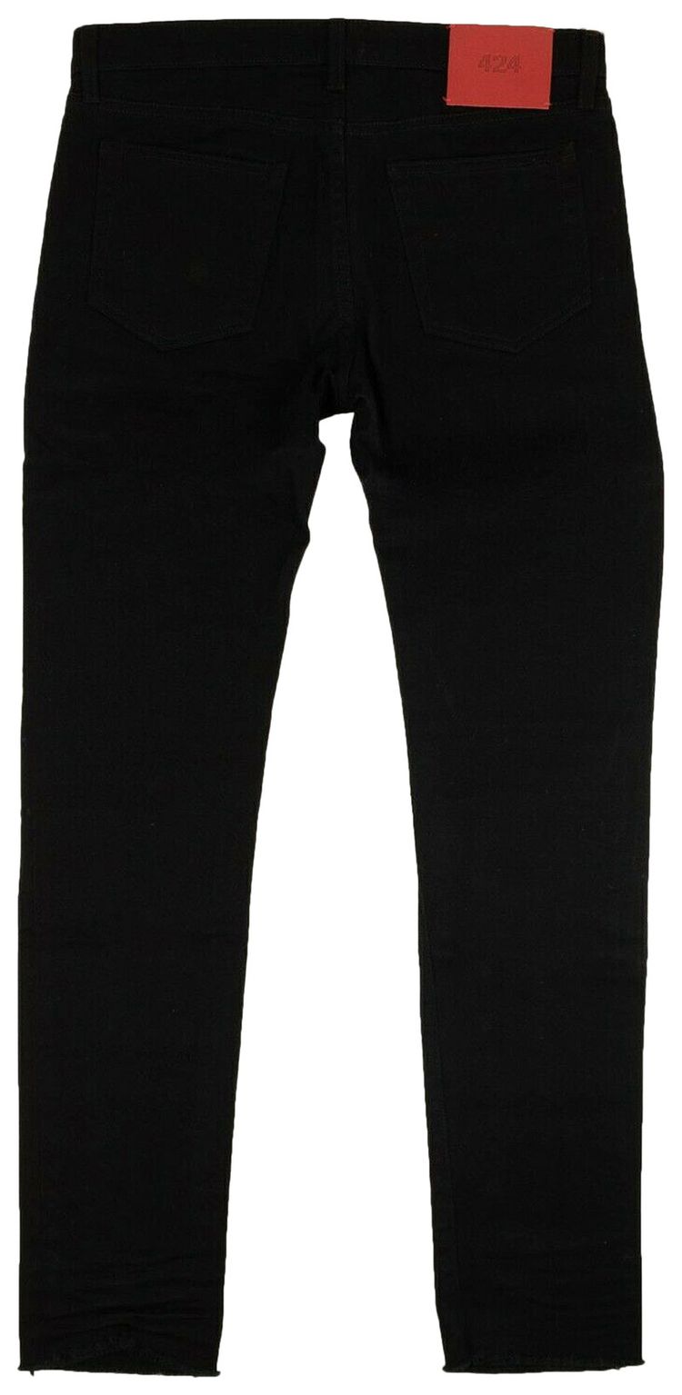 424 Distressed Ripped Logo Patch Jeans Black