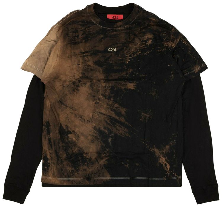 424 Double Sleeve T Shirt BlackBrown