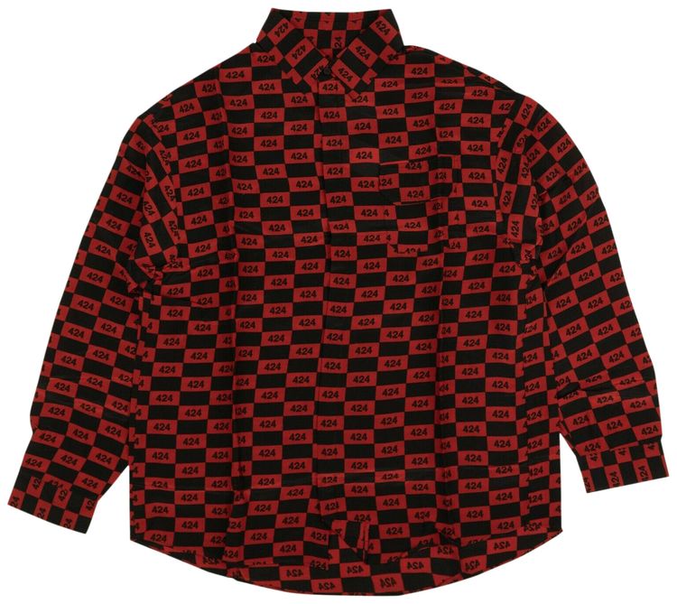 424 Logo Button Down Shirt RedBlack