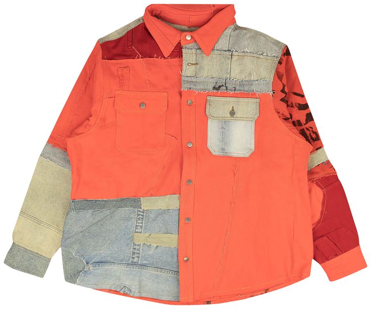 424 Reworked Work Button Down Shirt OrangeBlue