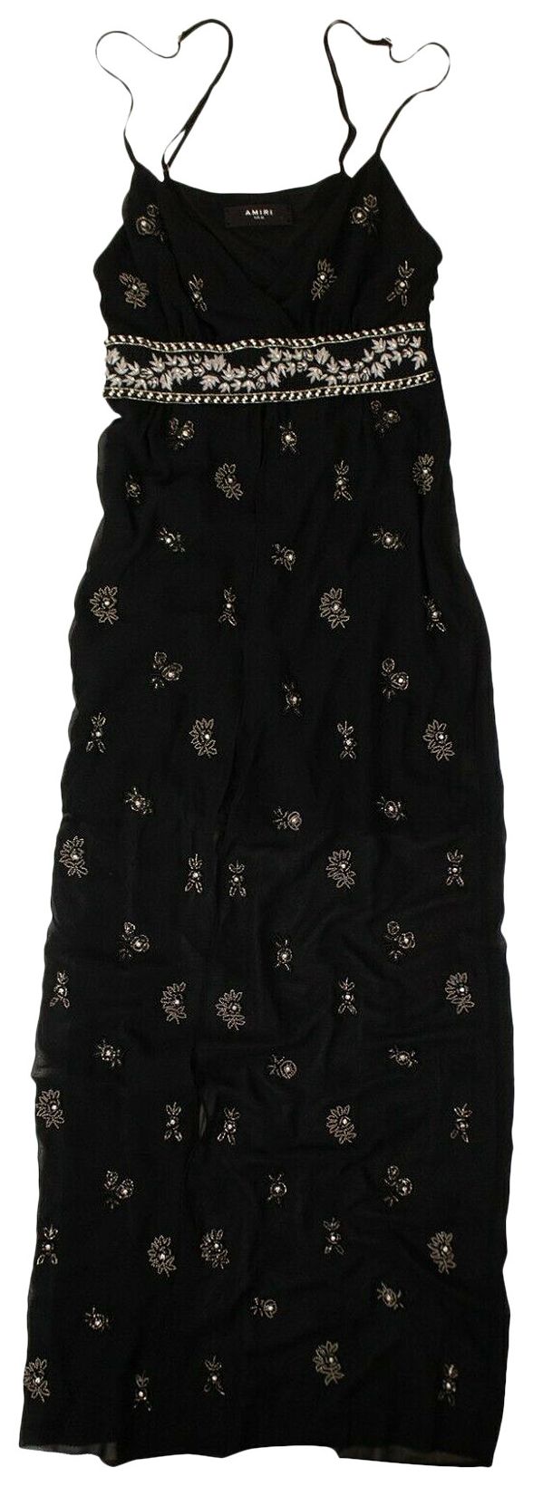 Amiri Embellished Silk Chiffon Midi Dress Black