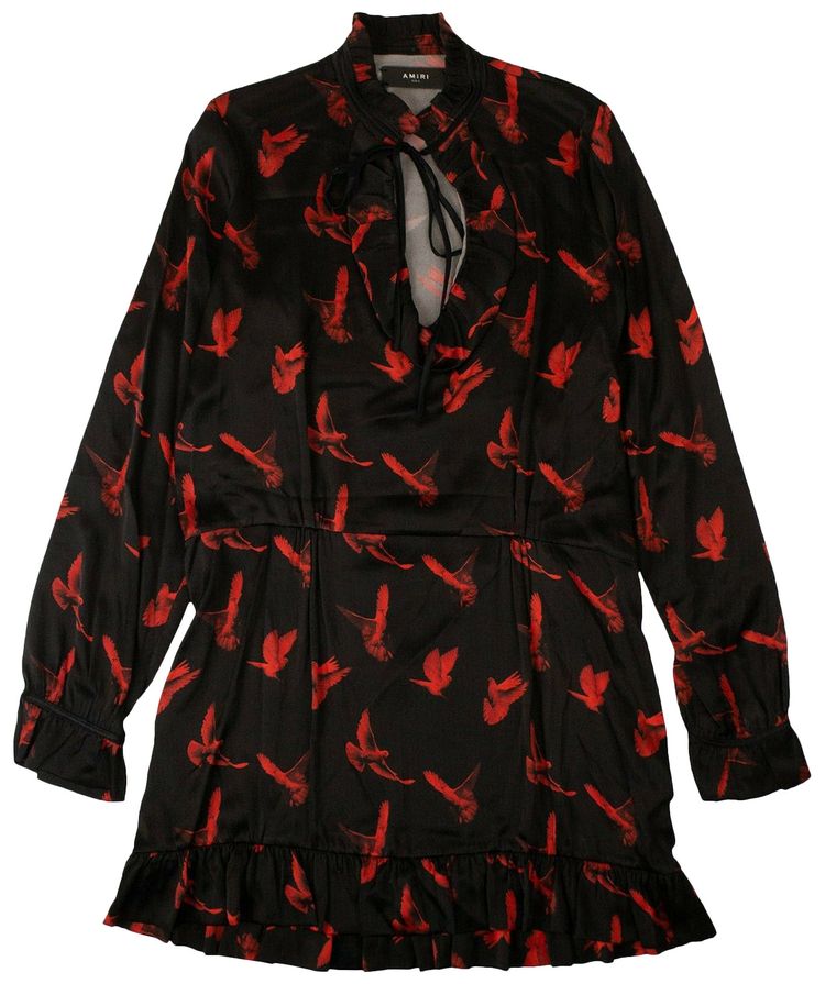 Amiri Dove Short Ruffle Dress Black Red