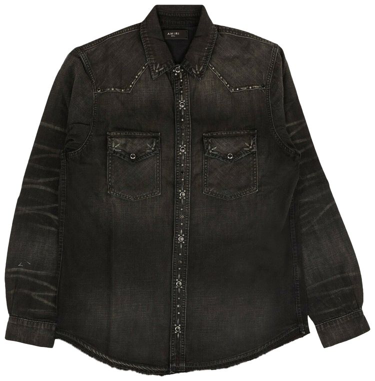 Amiri Rough Studded Denim Button Down Shirt Black
