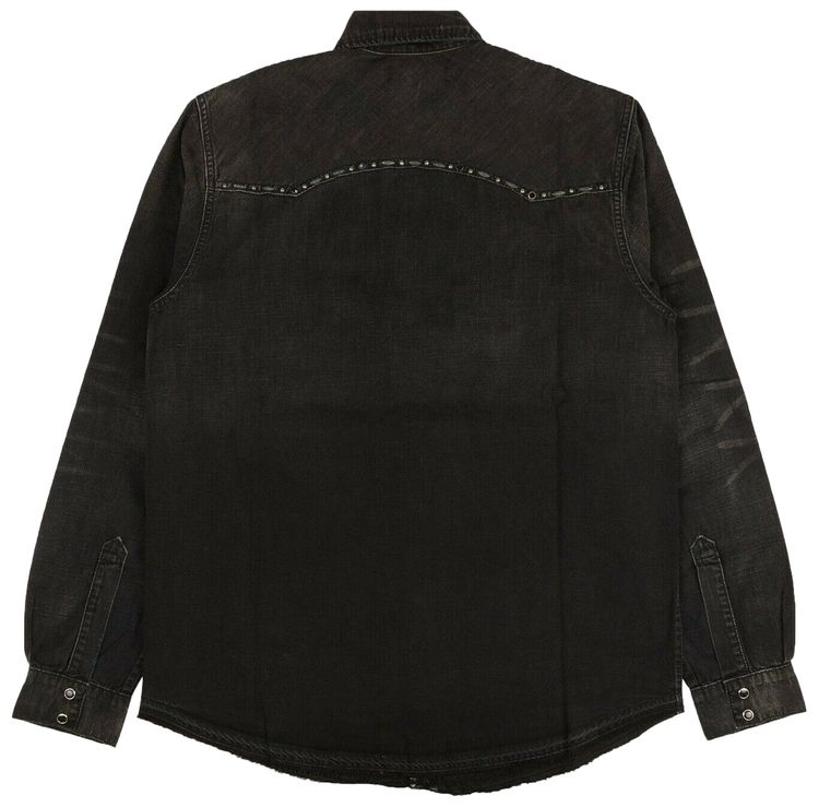 Amiri Rough Studded Denim Button Down Shirt Black