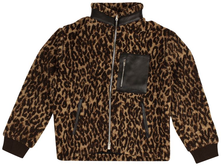 Amiri Leopard Print Fleece Jacket Black