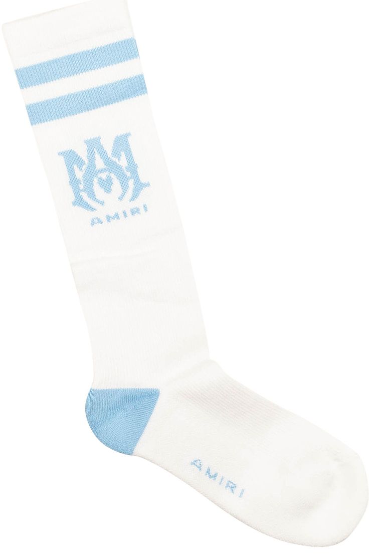 Amiri MA Ribbed Athletic Logo Socks WhiteLight Blue