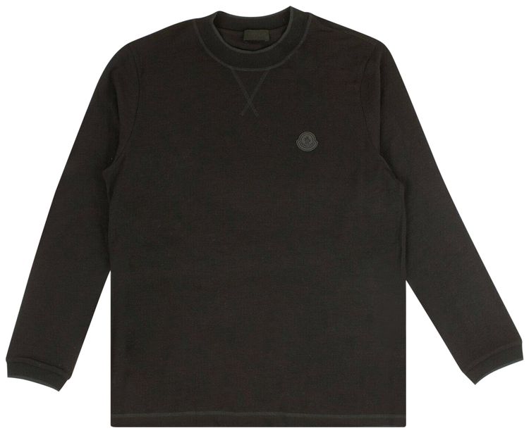 Moncler Wool Long Sleeve Logo Patch T Shirt Black