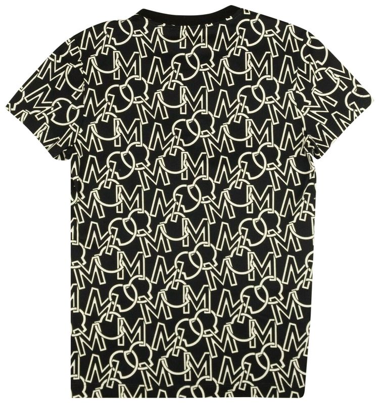 Moncler Allover Monogram Logo Short Sleeve T Shirt Black