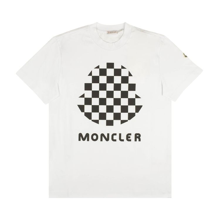 Moncler Checked Logo Short Sleeve T Shirt WhiteBlack