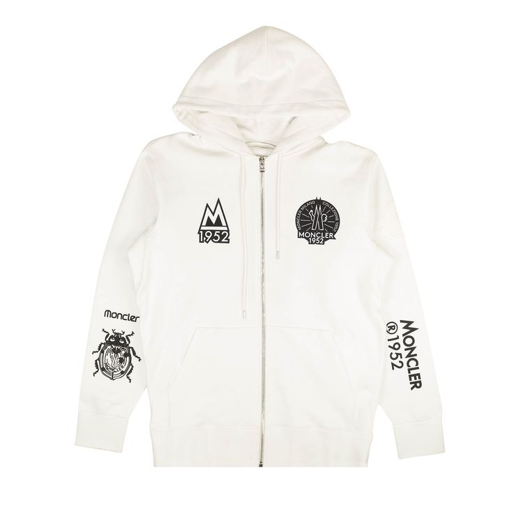 Moncler Zip Up 1952 Logo Hoodie Sweatshirt White