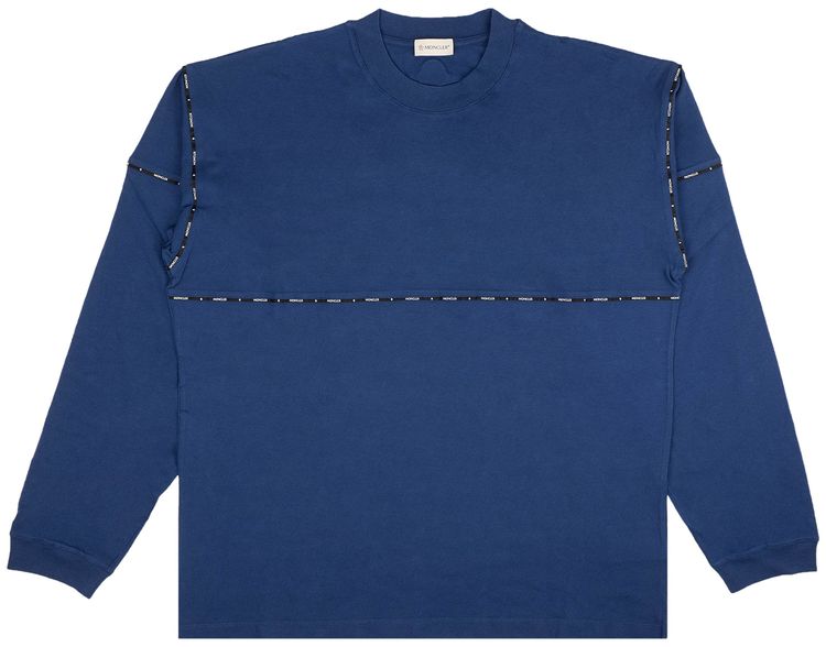 Moncler Logo Piping Long Sleeve T Shirt Blue