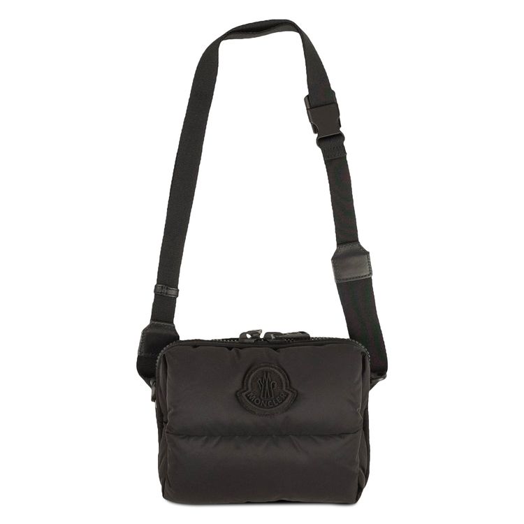 MONCLER Leather Nylon Down Logo strap 2WAY one handle Shoulder Bag Cross body black