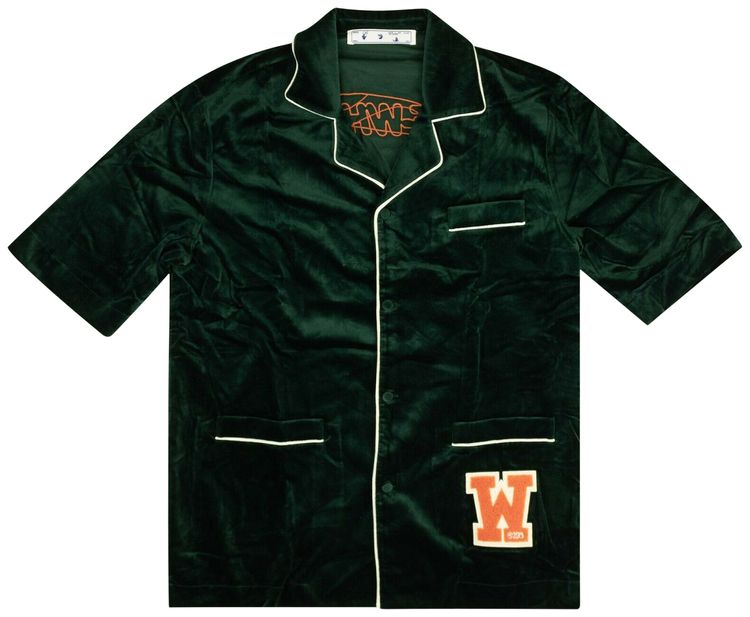 Off White Velvet Pajama Shirt DarkGreen