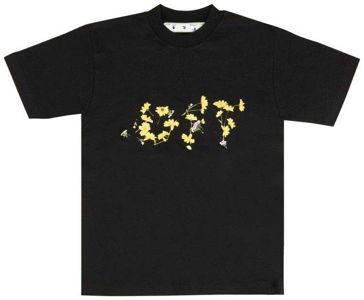 Off White Flower Logo T Shirt Black