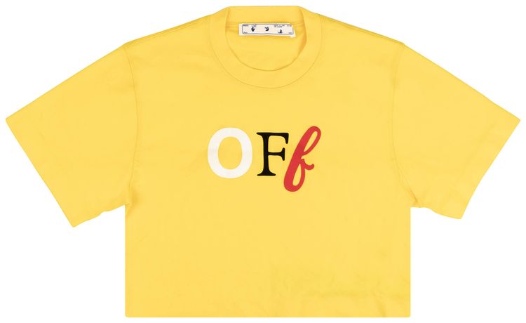 Off White Cropped Type Logo T Shirt Yellow