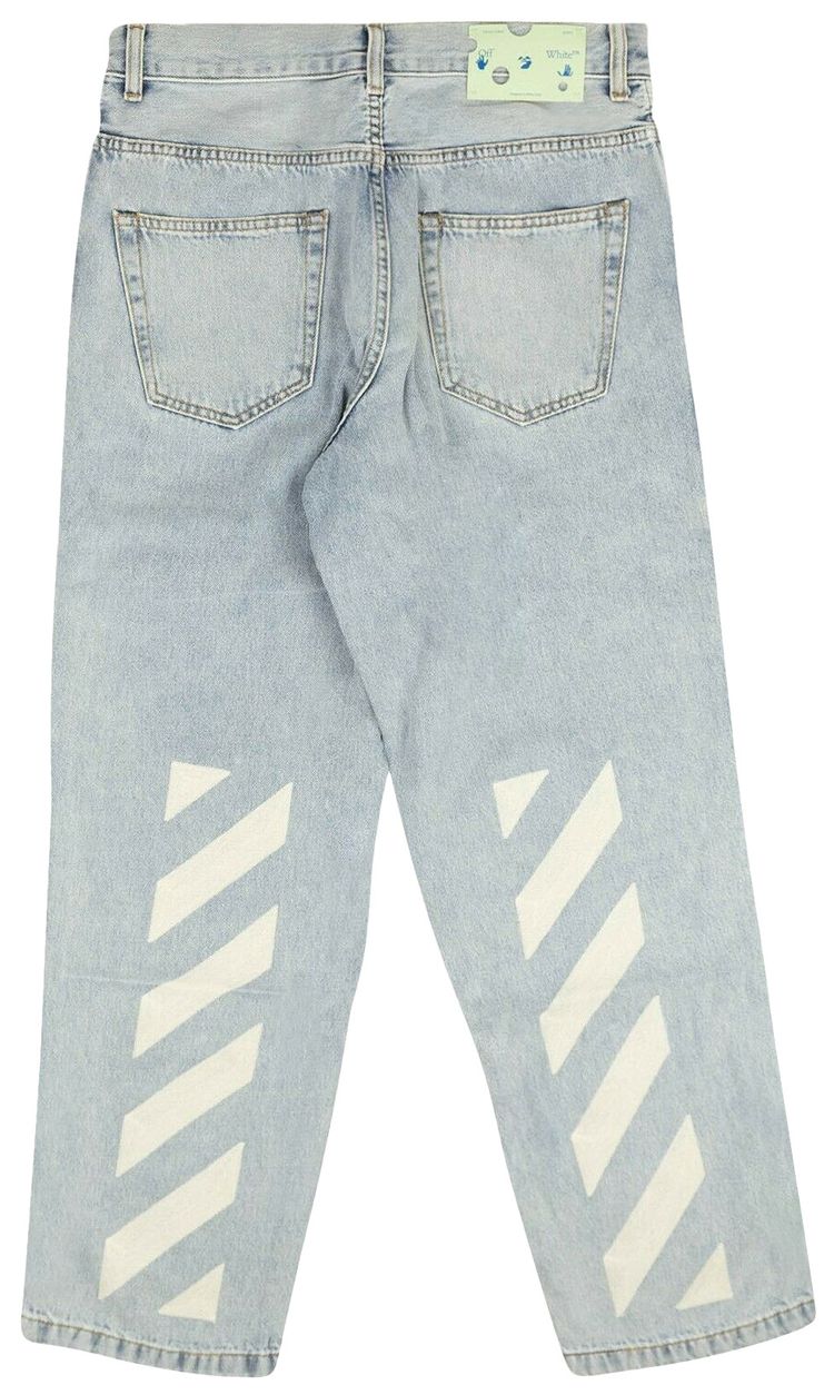 Off White Diagonal Relaxed Skate Jeans Blue