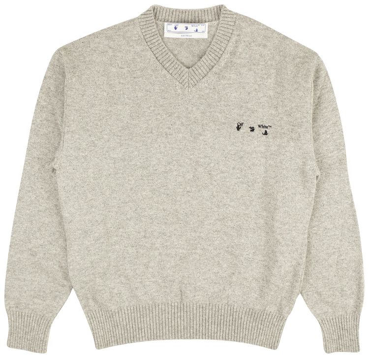 Off White Logo V Neck Sweater Grey