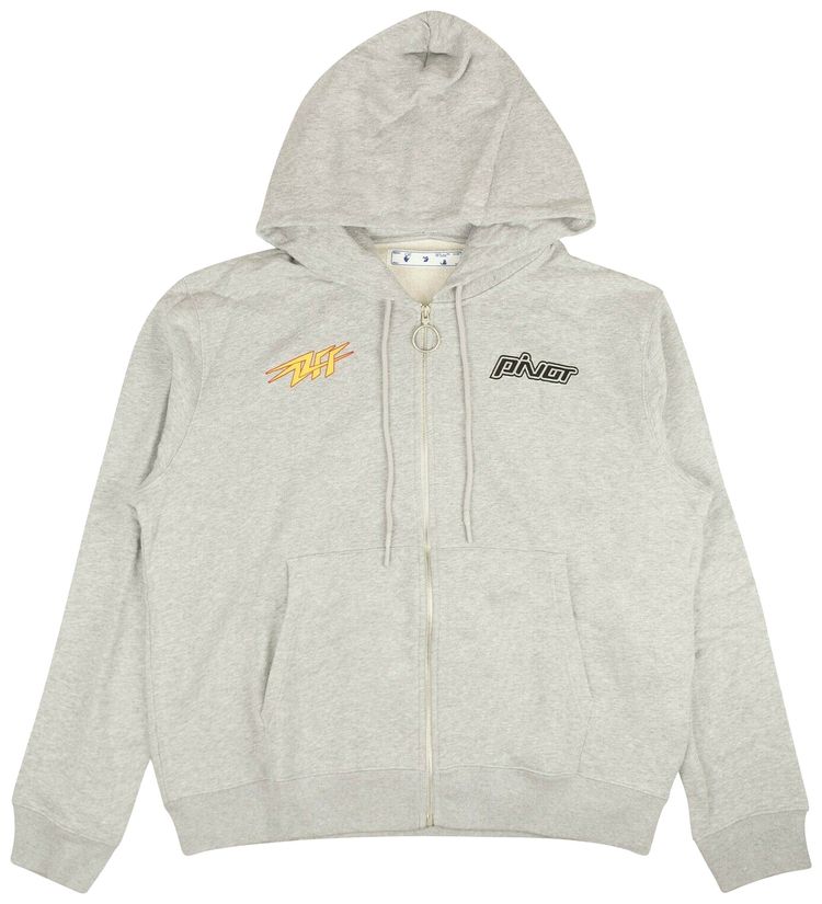 Off White Thunder Slim Zip Up Hoodie Grey