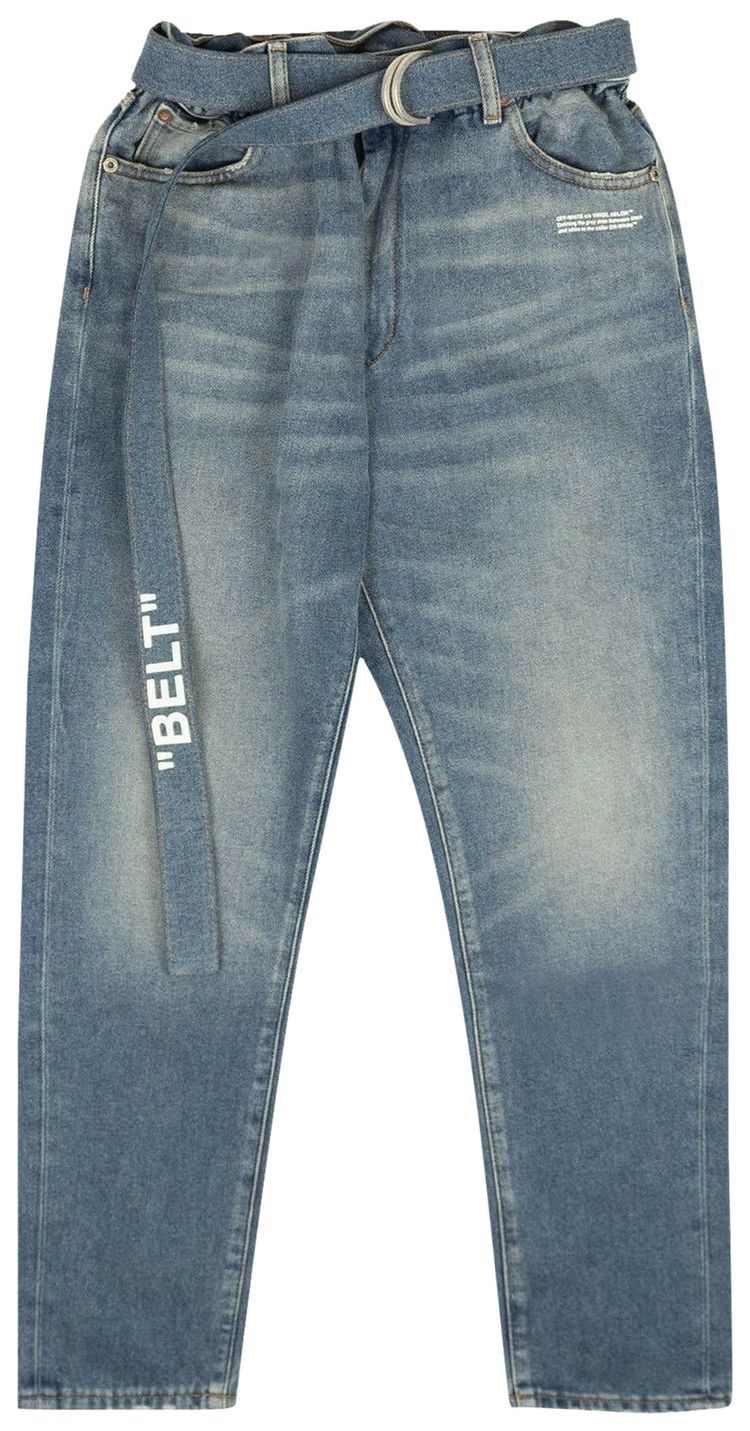 Off White Belted Low Crotch Jeans Blue