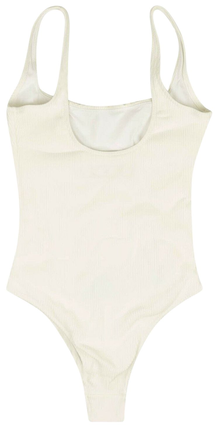 Off White Ribbed Logo Swimsuit White