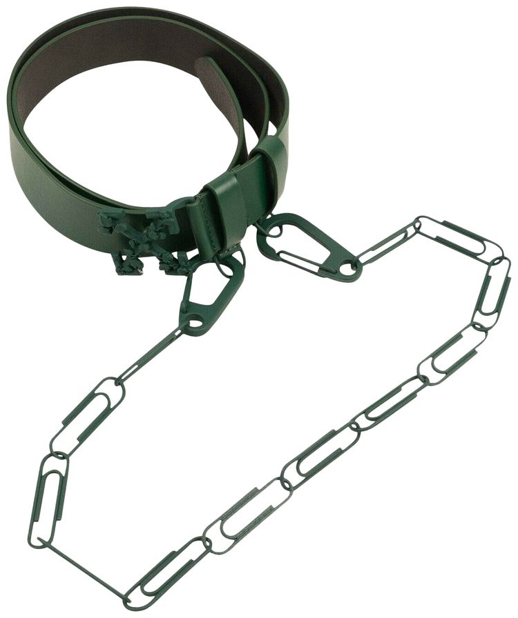 Off White Leather Chain Belt Dark Green