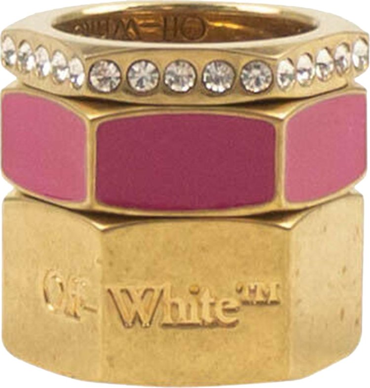 Off-White Strass Hexnut Ring Set 'Pink'
