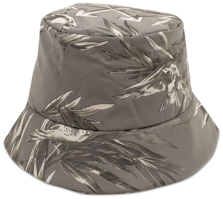 Off White Polyester Bird Bucket Hat Grey