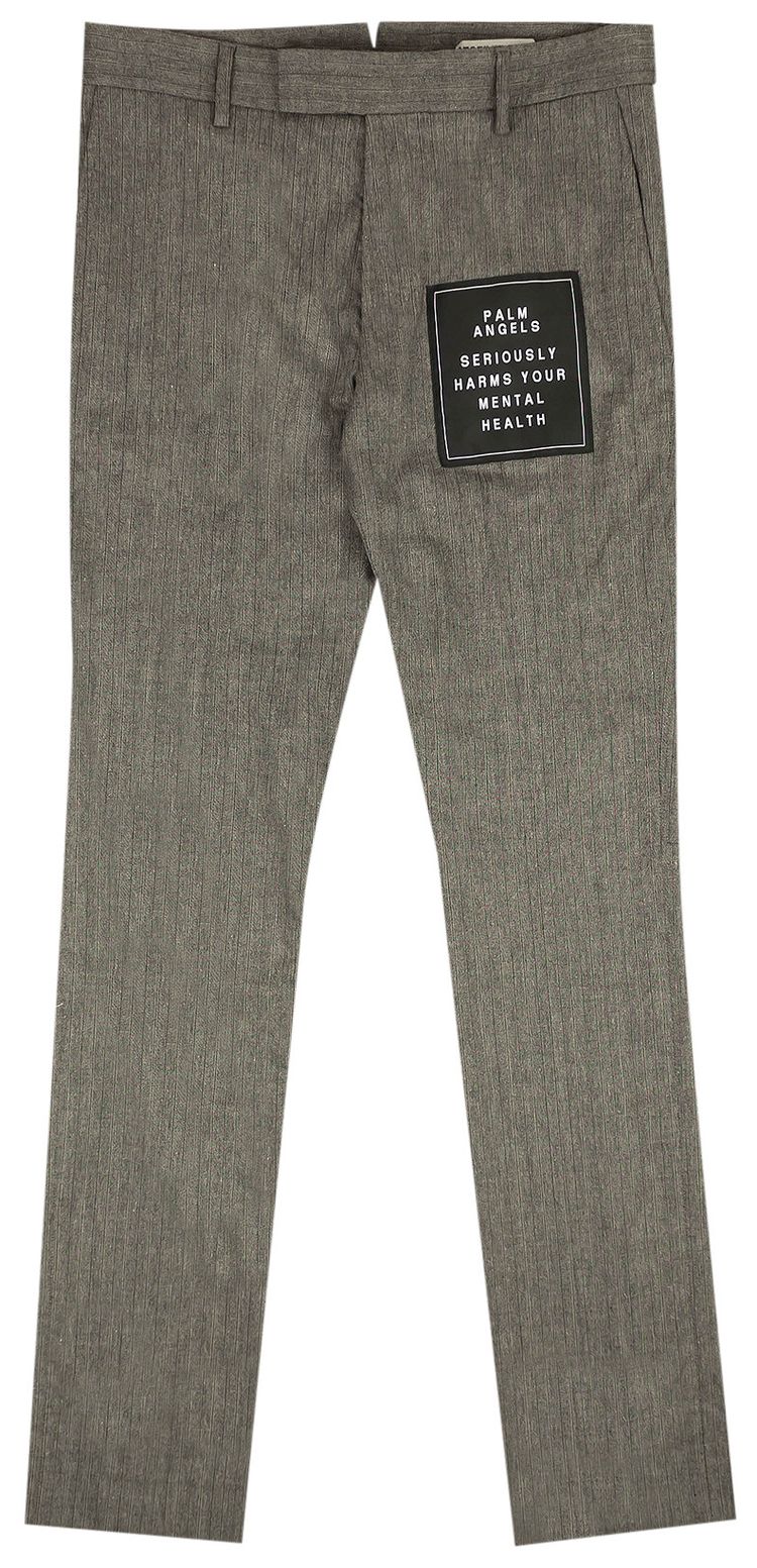 Palm Angels Pinstripe Logo Patch Pants Grey