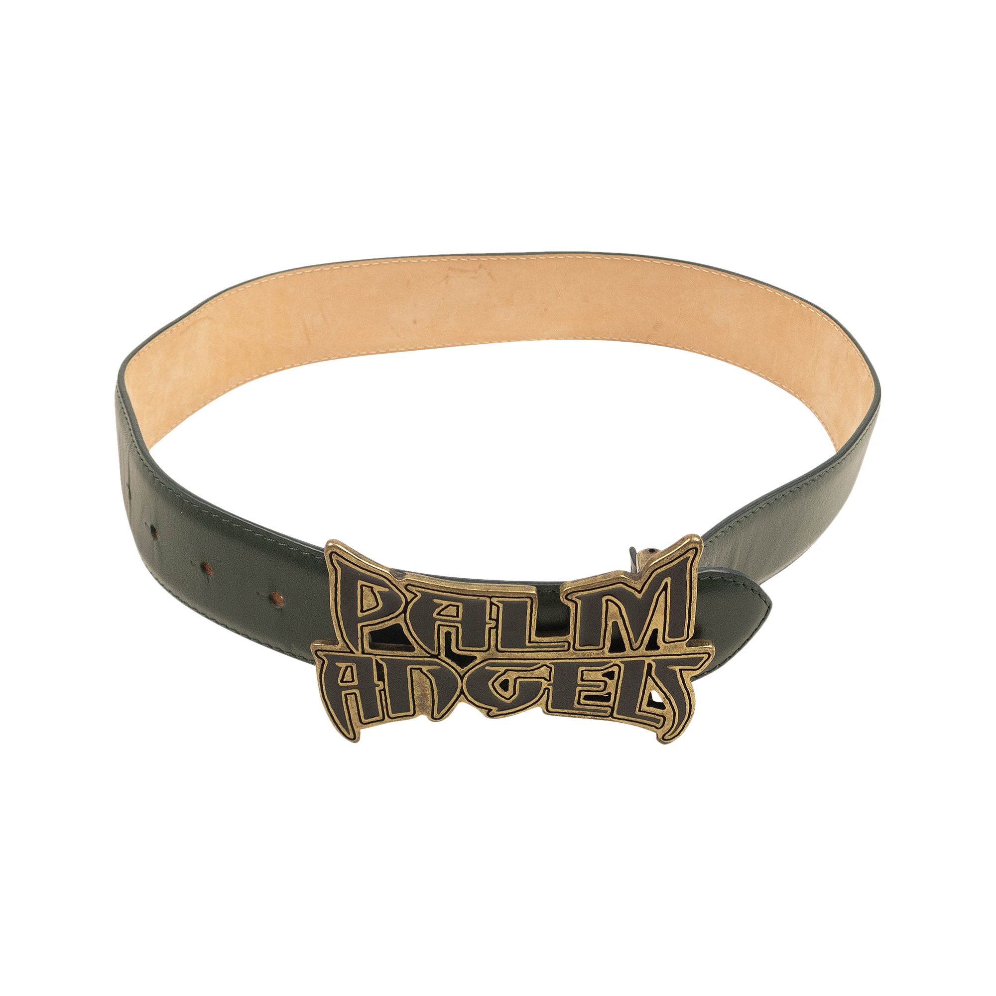 Buy Palm Angels Leather Logo Plate Belt 'Green