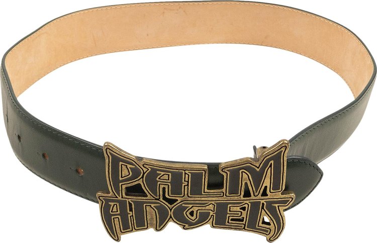 Palm Angels Leather Logo Plate Belt 'Green'
