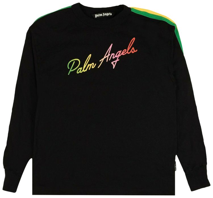 Palm Angels Miami Logo Striped Long Sleeve T Shirt Black