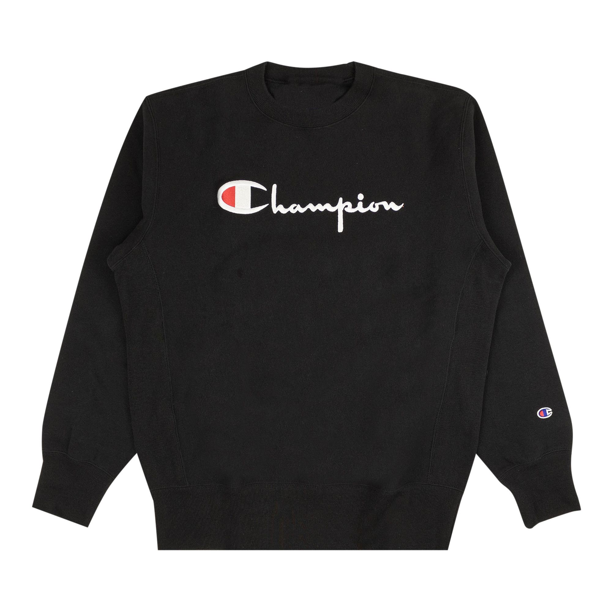 Buy Champion Script Full Chest Logo Crewneck Sweatshirt Black CEM576 003 GOAT