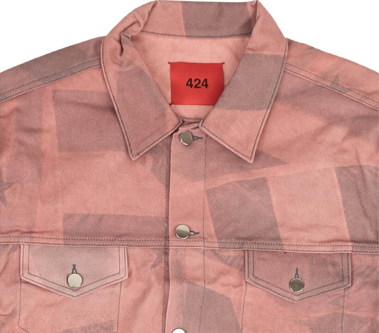 424 All Over Flag Print Denim Jacket RedGrey