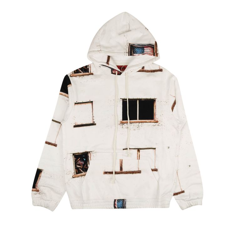 424 Flag Barred Window Hooded Sweatshirt White