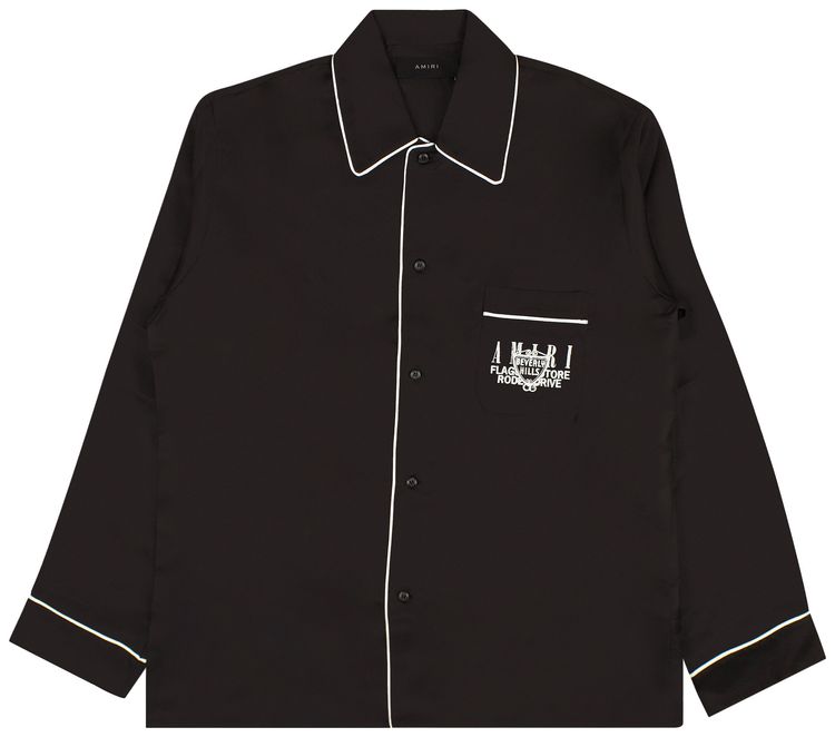 Amiri Beverly Hills Long Sleeve Pajama Shirt Black