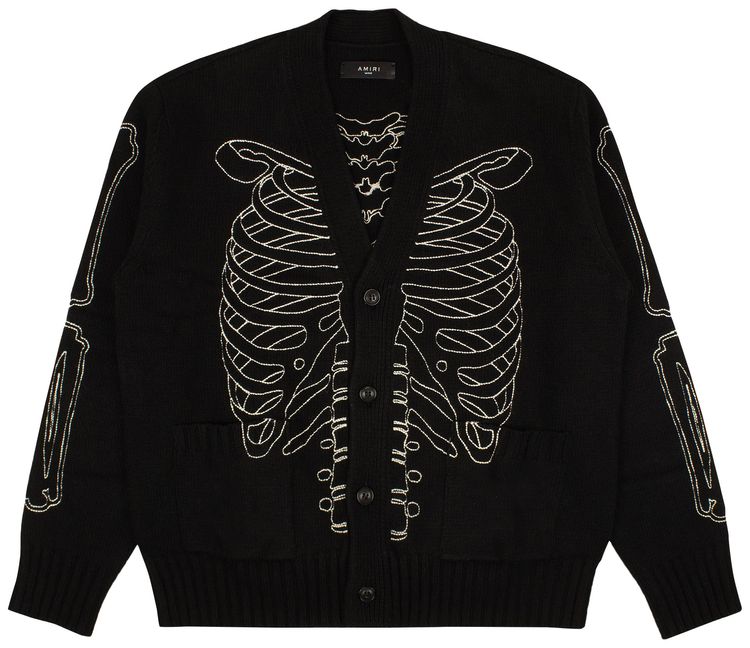 Amiri Skeleton Intarsia Cardigan Black
