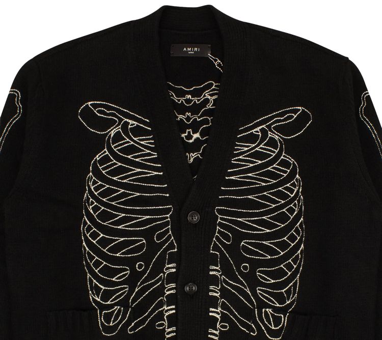 Amiri Skeleton Intarsia Cardigan Black