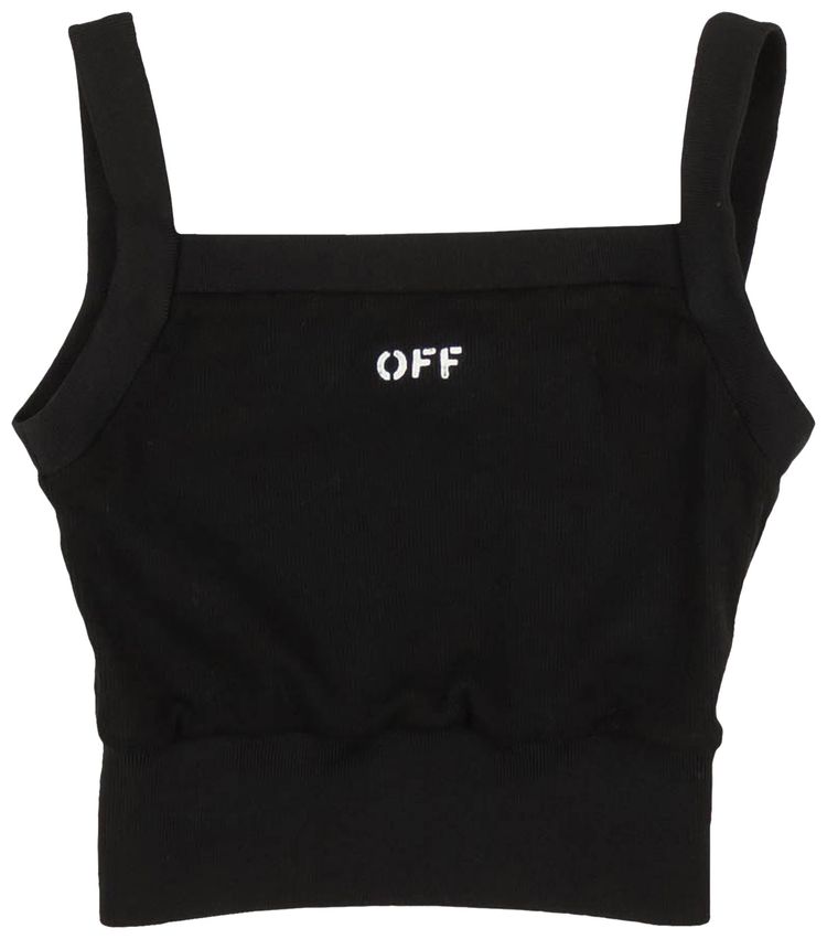 Off White Ribbed Logo Tank Top Black