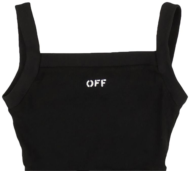 Off White Ribbed Logo Tank Top Black