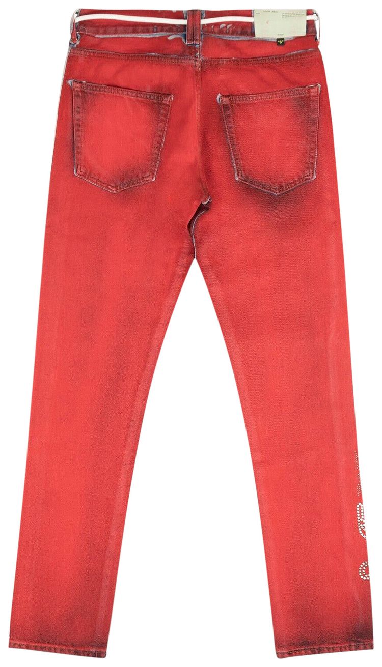 Off White Denim Slim Fit Jeans Red