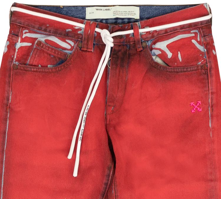 Off White Denim Slim Fit Jeans Red