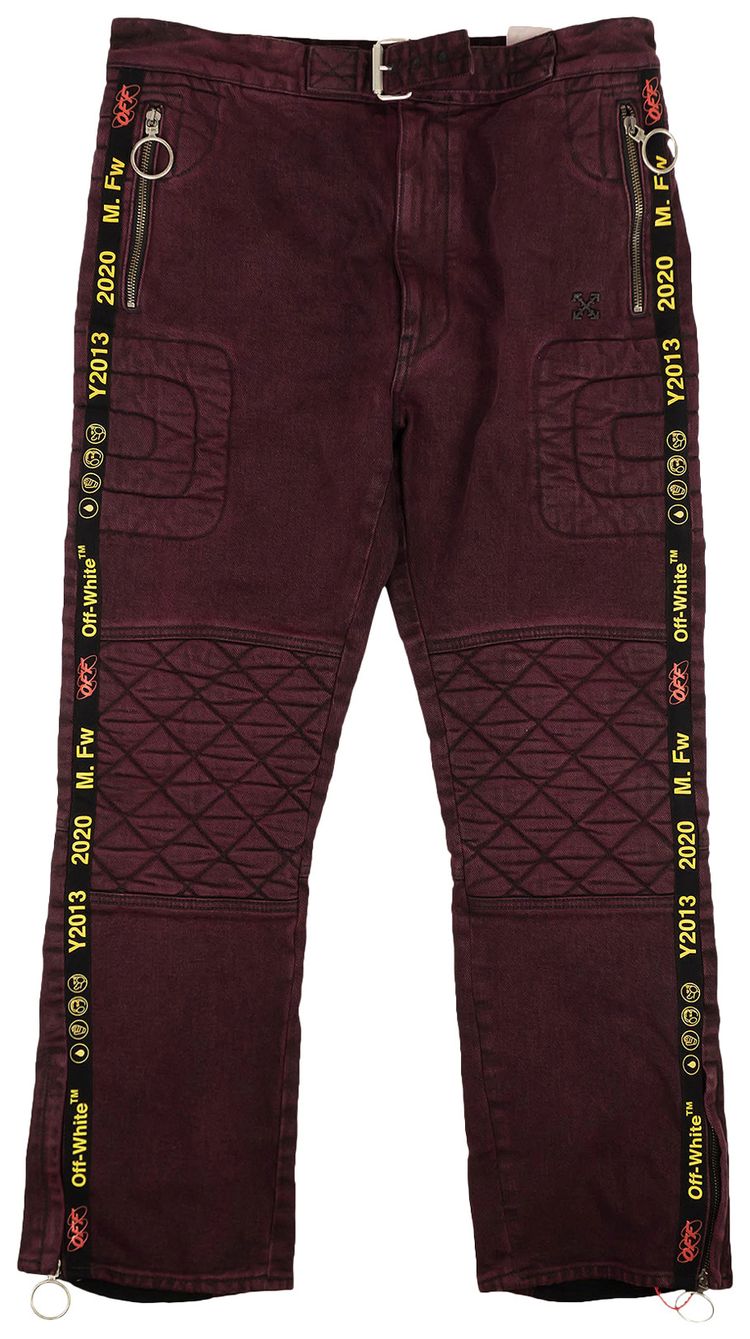 Off White Logo 5 Pocket Jeans Maroon