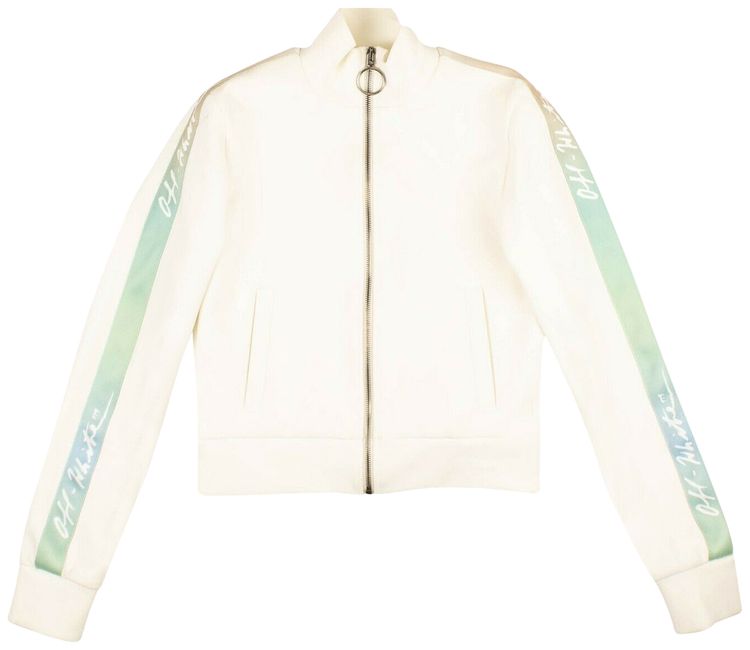 Off White Zip Up Logo Stripe Jacket White