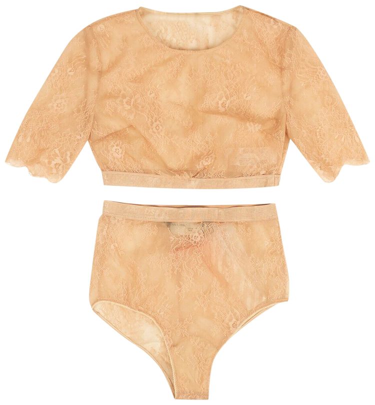 Off White Floral Lace Lingerie Set Pink